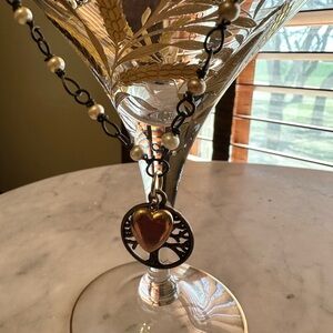 Heart Pendant Necklace with Pearl Accents